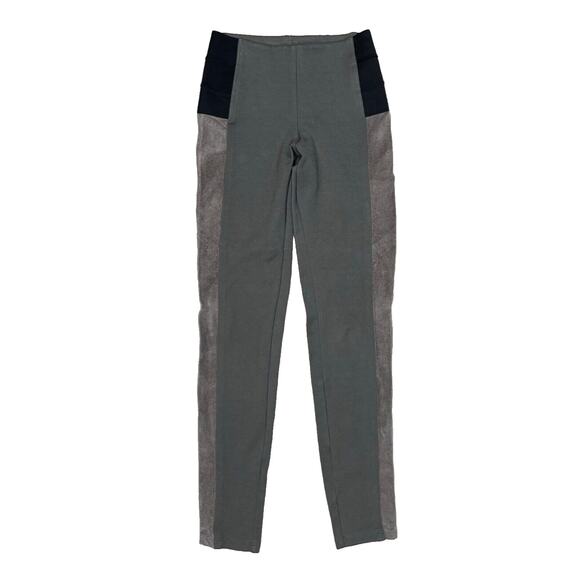 Hale Bob XS Suede Panel Legging Pant Leather Trim Stretch Olive Insm 26” sz XS - Picture 1 of 13